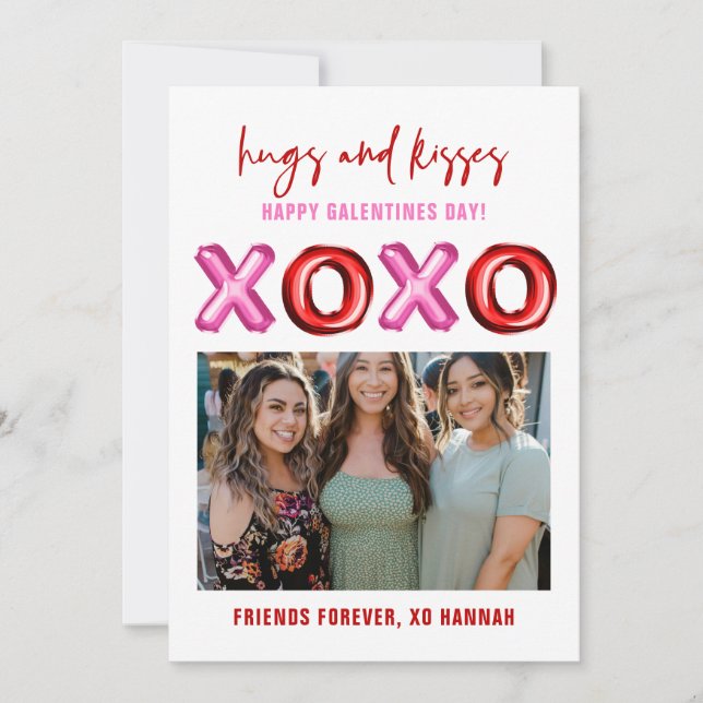 Hugs & Kiss XOXO Galentines day foil balloon card (Front)