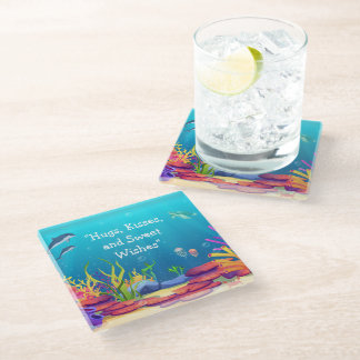 Hugs, Kisses, and Sweet Wishes Glass Coasters
