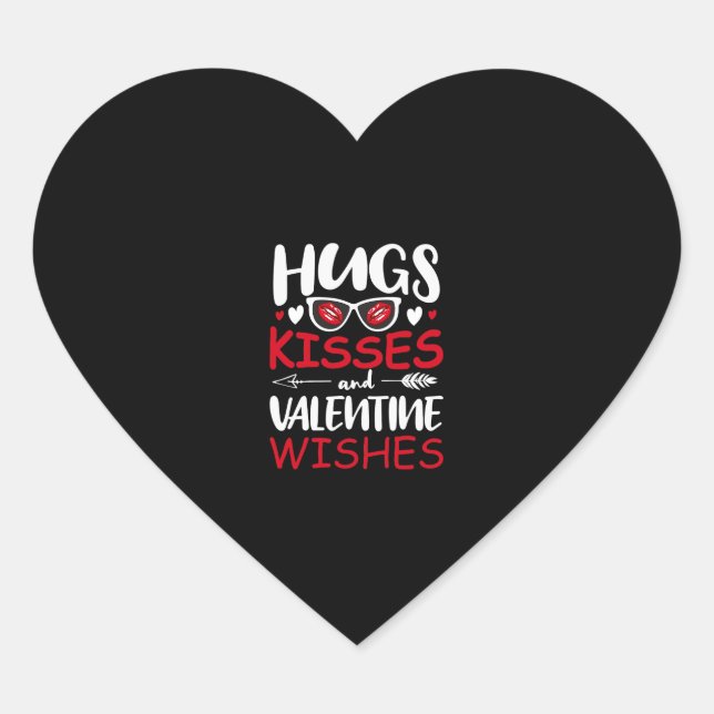 hugs kisses and valentine wishes heart sticker (Front)