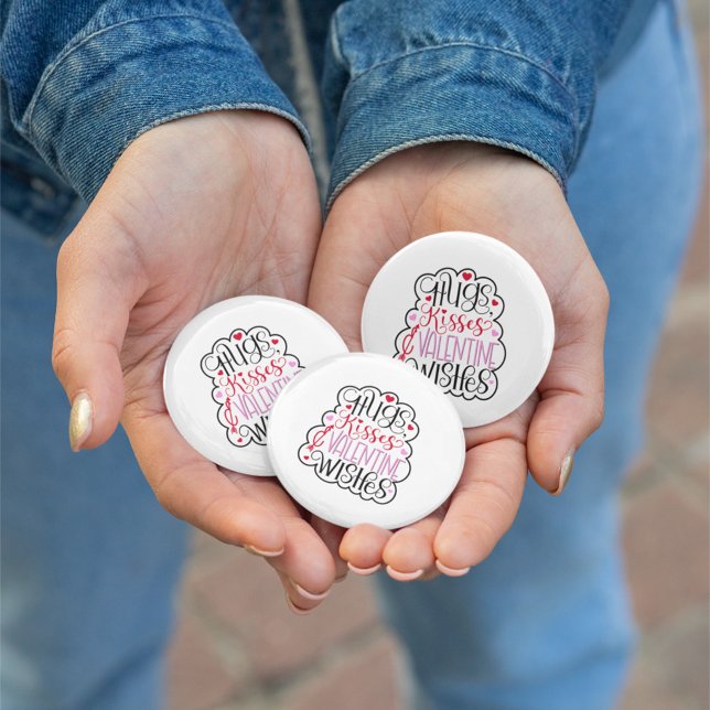 Hugs, kisses and Valentine Wishes, Hearts, Love 2  6 Cm Round Badge (Creator Uploaded)