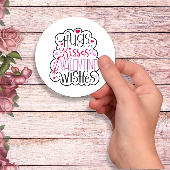 Hugs, kisses and Valentine Wishes, Hearts, Love 2  Classic Round Sticker (Creator Uploaded)