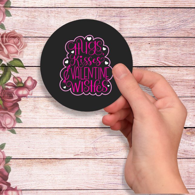 Hugs, kisses and Valentine Wishes, Hearts, Love   Classic Round Sticker (Creator Uploaded)