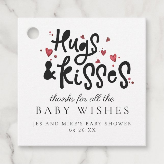 Hugs & Kisses | Baby Shower Favour Tag (Front)