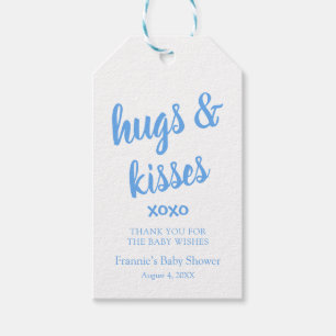 Hugs & Kisses Blue thank you Baby Shower Gift Tags