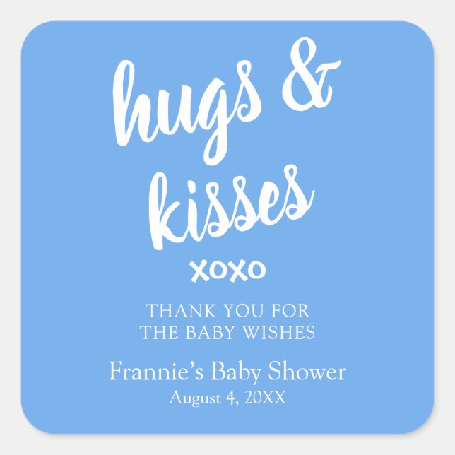 Hugs & Kisses Blue thank you Baby Shower  Square S Square Sticker (Front)