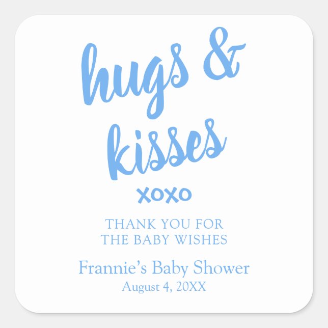 Hugs & Kisses Blue thank you Baby Shower  Square Sticker (Front)