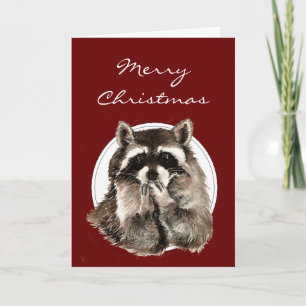 Hugs & Kisses Christmas Wishes with Cute Raccoon Holiday Card