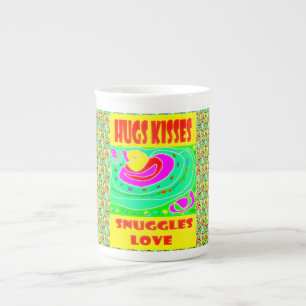 Hugs Kisses design for kids fun brite colours Bone China Mug