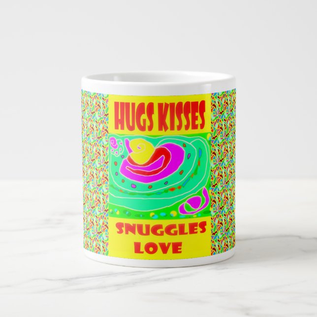 Hugs Kisses design for kids fun brite colours Large Coffee Mug (Front)