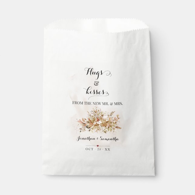 Hugs & Kisses from new Mrs Autumn Fall Eucalyptus Favour Bags (Front)
