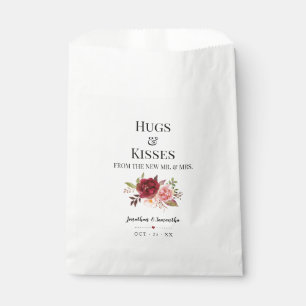 Hugs & Kisses from new Mrs marsala floral wedding Favour Bags