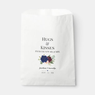 Hugs & Kisses from new Mrs navy floral wedding Favour Bags