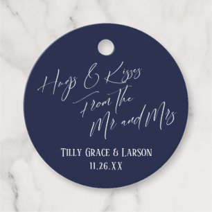 Hugs & Kisses from the Mr and Mrs Simple Navy Favour Tags