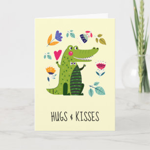 Hugs & Kisses. Funny Crocodile Valentine's Day Holiday Card