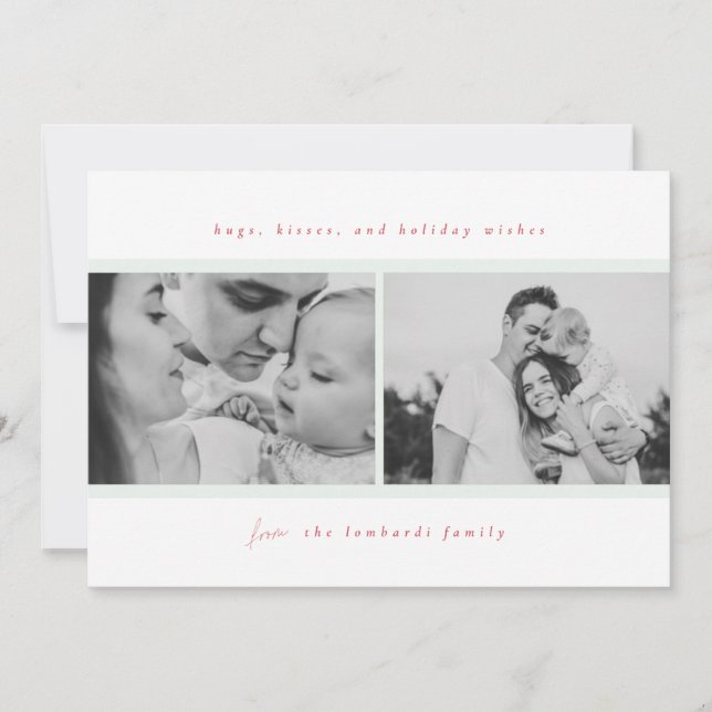 Hugs, Kisses, Holiday Wishes Green Announcement (Front)