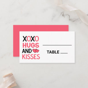 Hugs Kisses Pink Bridal Shower Romantic Wedding  Place Card