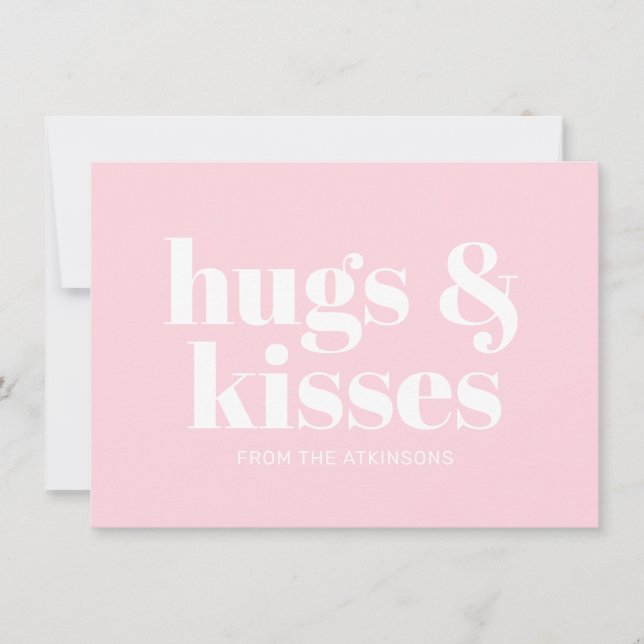 Hugs & kisses pink white modern bold typography (Front)