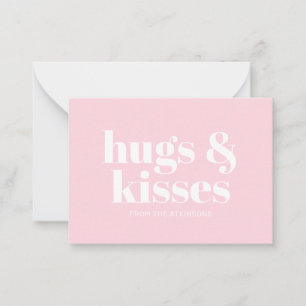 Hugs & kisses pink white modern bold typography card