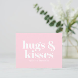 Hugs & kisses pink white modern bold typography postcard