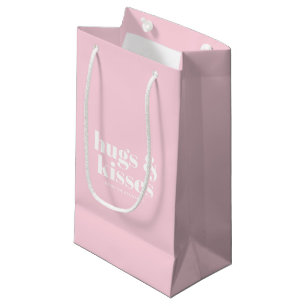Hugs & kisses pink white modern bold typography small gift bag