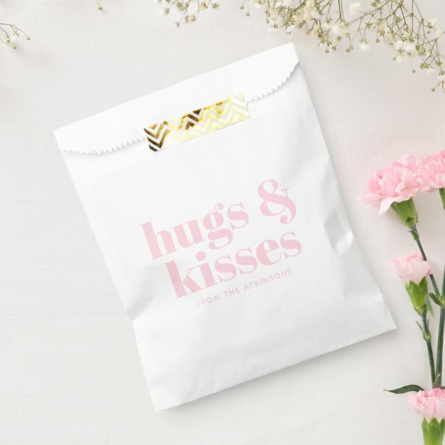 Hugs & Kisses pink white modern typography custom Favour Bags (Sealed)