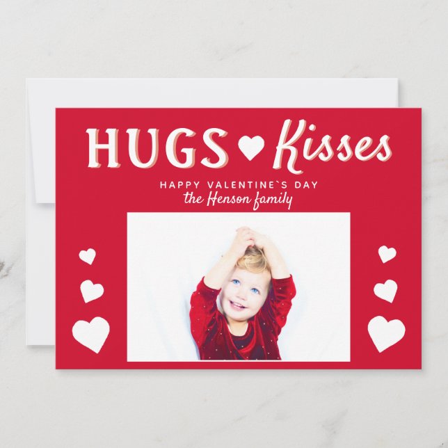 Hugs & Kisses Red Heart Valentine`s Day Photo Card (Front)