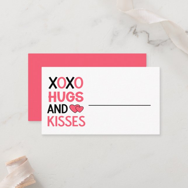 Hugs Kisses Romantic Wedding Pink Bridal Shower Place Card (Front/Back In Situ)