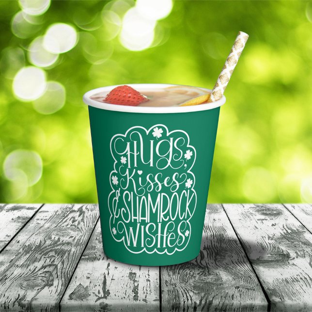 Hugs, Kisses & Shamrock Wishes St. Patrick’s Day  Paper Cups (Creator Uploaded)