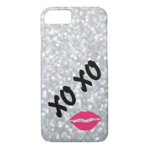 Hugs & Kisses Sparkly Silver iPhone 7 Case