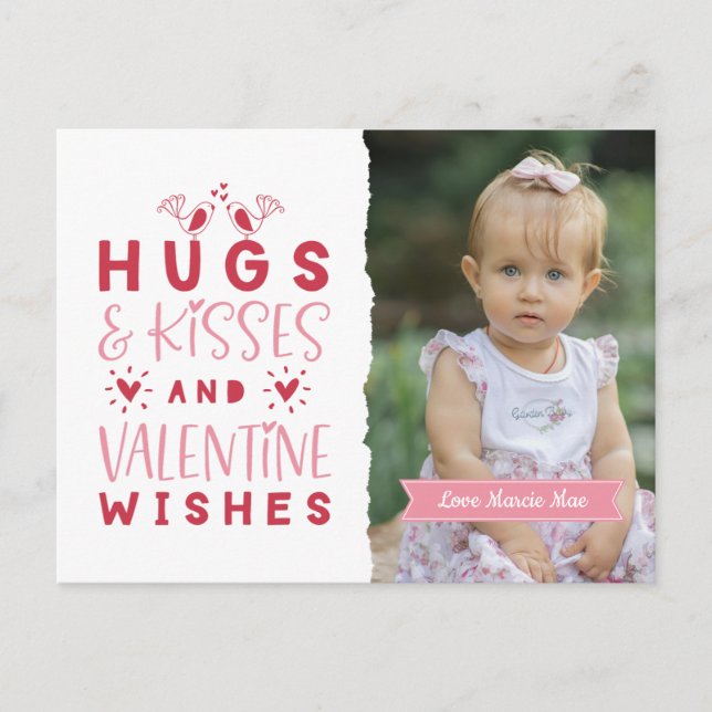 Hugs & Kisses & Valentine's Wishes Holiday Postcard (Front)