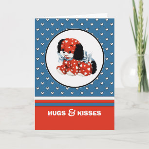 Hugs & Kisses. Vintage Puppy Valentine's Day Holiday Card