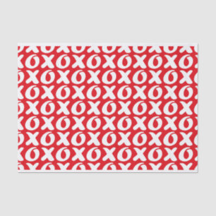 Hugs & Kisses White Xs & Os on Red Background Tissue Paper