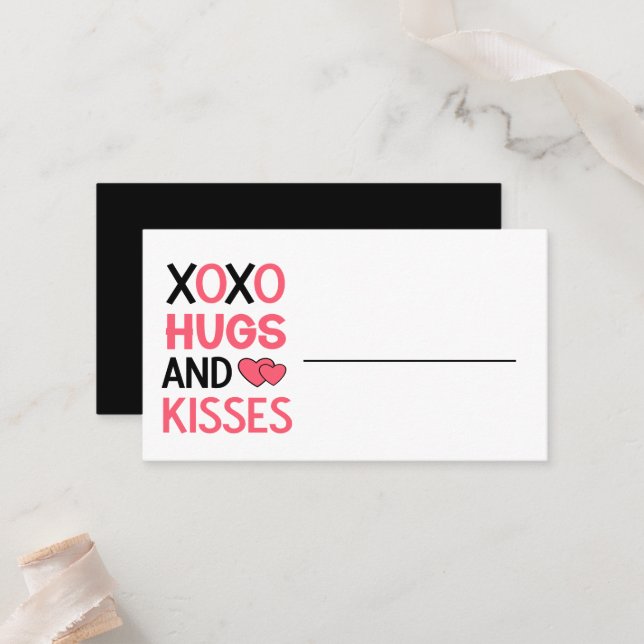 Hugs Kisses XOXO Bridal Shower Black Wedding Place Card (Front/Back In Situ)