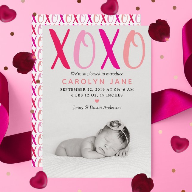 Hugs & Kisses (XOXO) Photo Birth Announcement (Creator Uploaded)