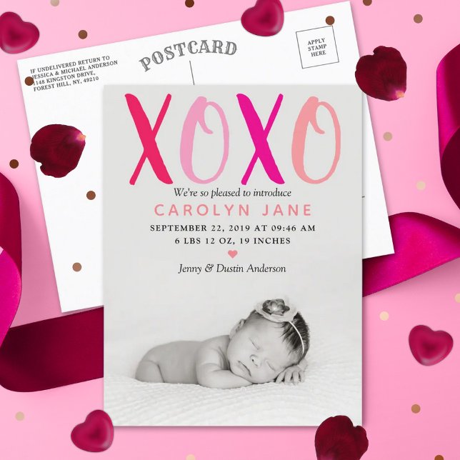 Hugs & Kisses (XOXO) Photo Birth Announcement (Creator Uploaded)