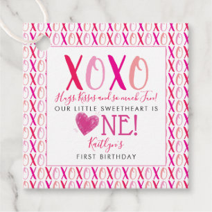 Hugs & Kisses (XOXO) Valentine's Day 1st Birthday Favour Tags
