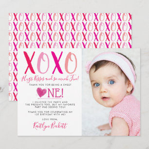 Hugs & Kisses (XOXO) Valentine's Day 1st Birthday Thank You Card