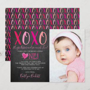 Hugs & Kisses (XOXO) Valentine's Day 1st Birthday Thank You Card