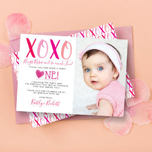 Hugs & Kisses (XOXO) Valentine's Day 1st Birthday Thank You Card