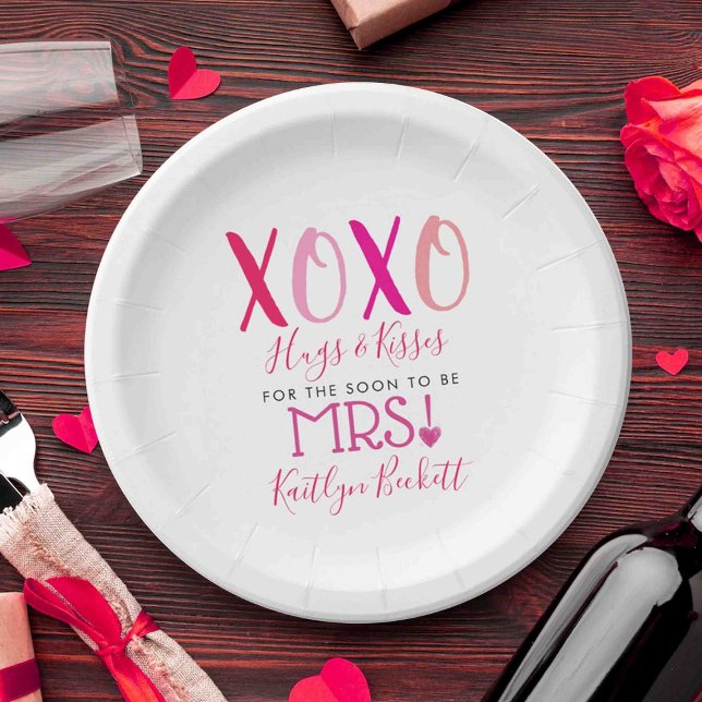 Hugs & Kisses (XOXO) Valentine's Day Bridal Shower Paper Plate (Creator Uploaded)