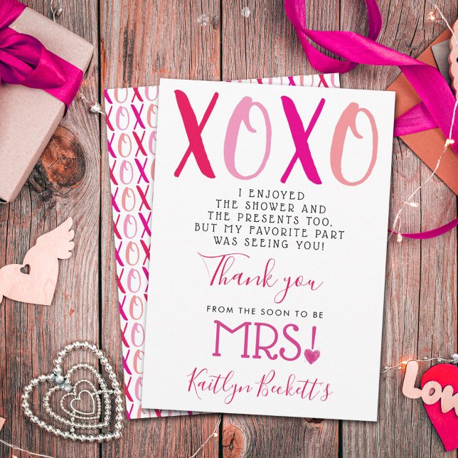 Hugs & Kisses (XOXO) Valentine's Day Bridal Shower Thank You Card (Creator Uploaded)