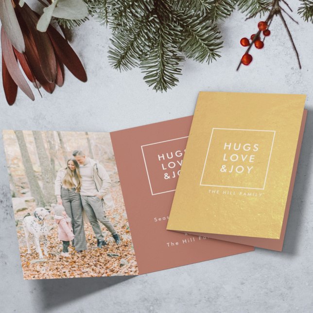 Hugs Love and Joy | Modern Terracotta Christmas Foil Card (Creator Uploaded)
