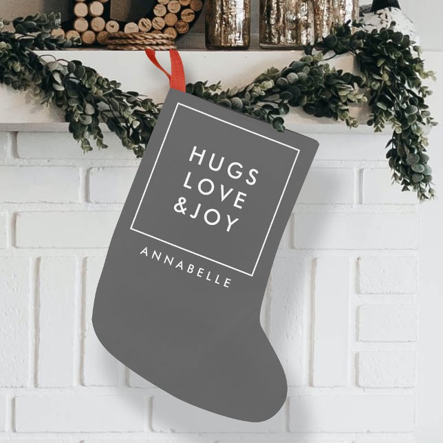 Hugs Love and Joy Stylish Christmas Charcoal Gray Small Christmas Stocking (Creator Uploaded)