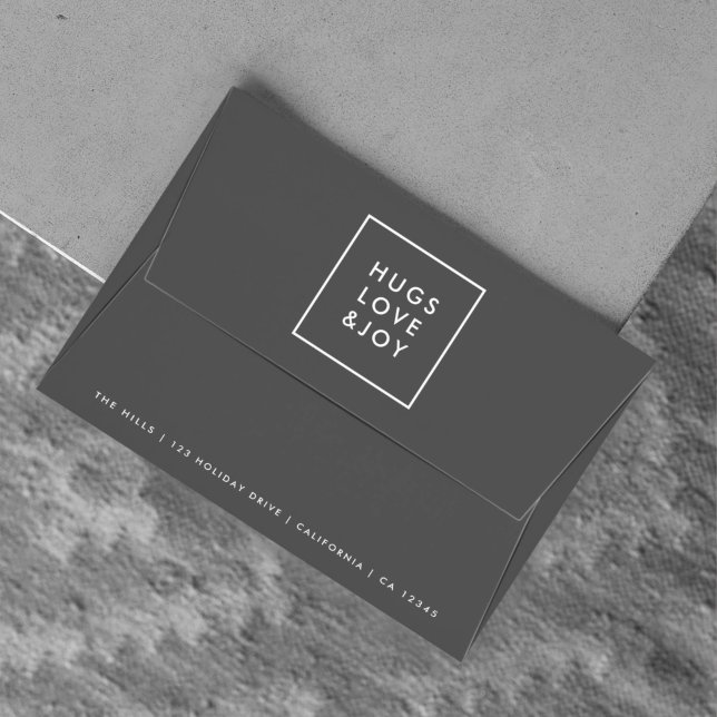 Hugs Love and Joy Stylish Christmas Charcoal Grey Envelope (Creator Uploaded)