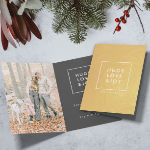 Hugs Love and Joy   Stylish Trendy Christmas Photo Foil Card