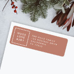 Hugs Love and Joy | Terracotta Burnt Orange Modern<br><div class="desc">Simple, stylish, trendy christmas return address labels with modern minimal typography quote "Hugs Love & Joy" in white with a clean simple white border. The address and greeting can be easily customised for a personal touch. A bold, minimalist and contemporary christmas design with a terracotta burnt orange rust feature colour...</div>