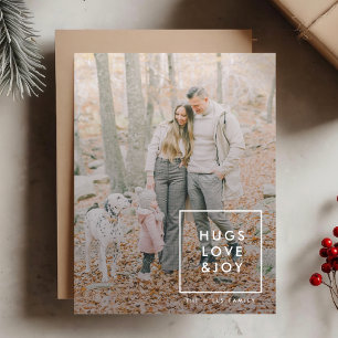 Hugs Love and Joy Terracotta Burnt Orange Modern Holiday Card