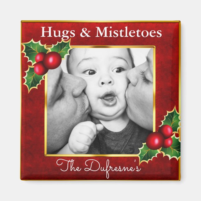Hugs & Mistletoes Personalised Christmas Magnet (Front)