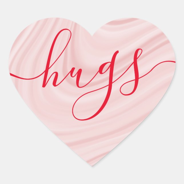 Hugs - pink satin swirls Valentine's Day Heart Sticker (Front)