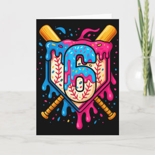 Hugvyn 6th Birthday Baseball Ice Cream Drip Number Card